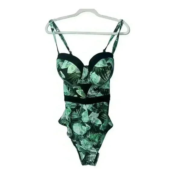 Torrid Vixen Green Palm One Piece Cut-out Swimsuit, Size 3 & 5 - Picture 1 of 9